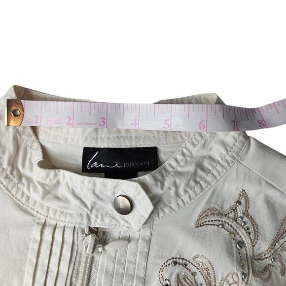 Lane Bryant Embellished Lightweight Zip-Up Jacket Roll-Tab Sleeve Sz. 18 Ivory - Picture 9 of 12